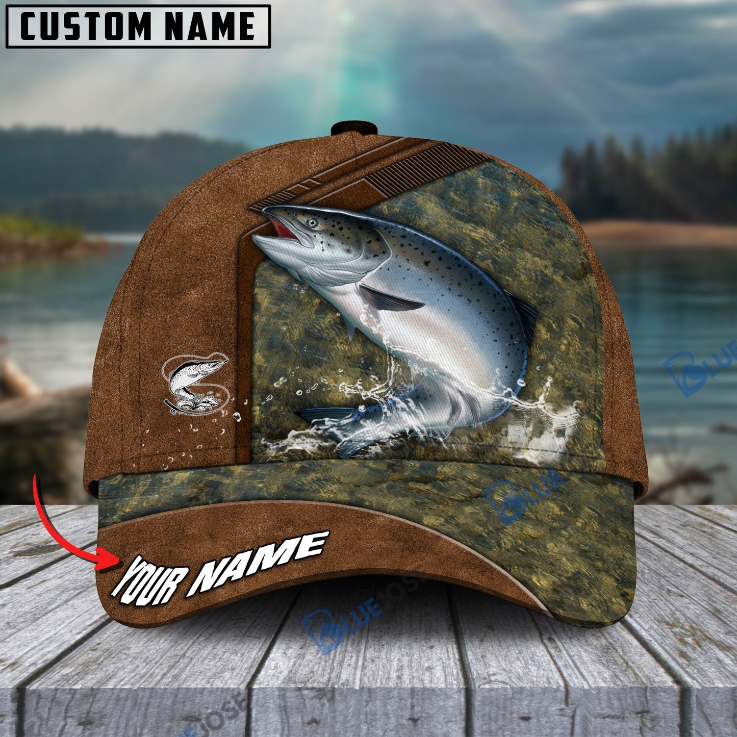 Frenzidea Fishing Leather Pattern Personalized Cap (Bass, Striped Bass, Catfish, Trout, Crappie, Salmon, Walleye, Pike)