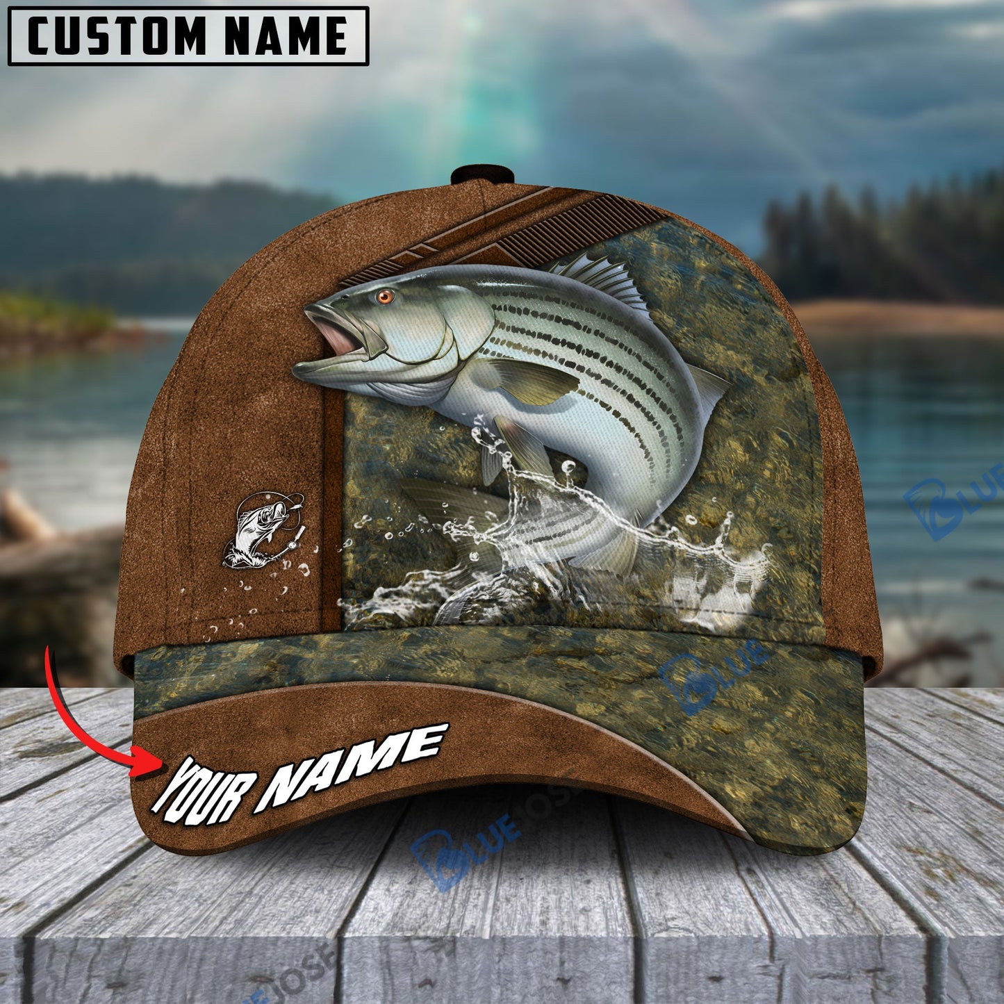Frenzidea Fishing Leather Pattern Personalized Cap (Bass, Striped Bass, Catfish, Trout, Crappie, Salmon, Walleye, Pike)