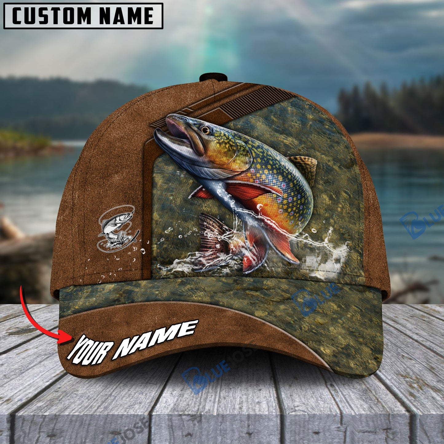 Frenzidea Fishing Leather Pattern Personalized Cap (Bass, Striped Bass, Catfish, Trout, Crappie, Salmon, Walleye, Pike)