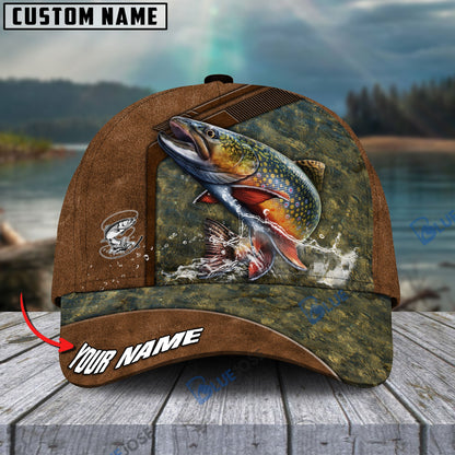 Frenzidea Fishing Leather Pattern Personalized Cap (Bass, Striped Bass, Catfish, Trout, Crappie, Salmon, Walleye, Pike)