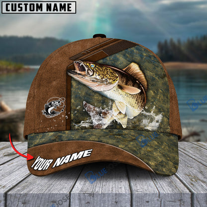 Frenzidea Fishing Leather Pattern Personalized Cap (Bass, Striped Bass, Catfish, Trout, Crappie, Salmon, Walleye, Pike)