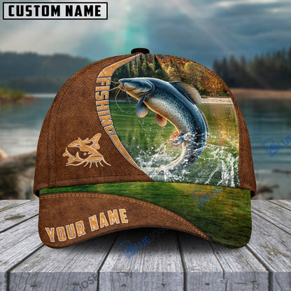 Frenzidea Personalized Fishing Brown Cap (Bass, Striped Bass, Catfish, Trout, Crappie, Salmon, Walleye, Pike)