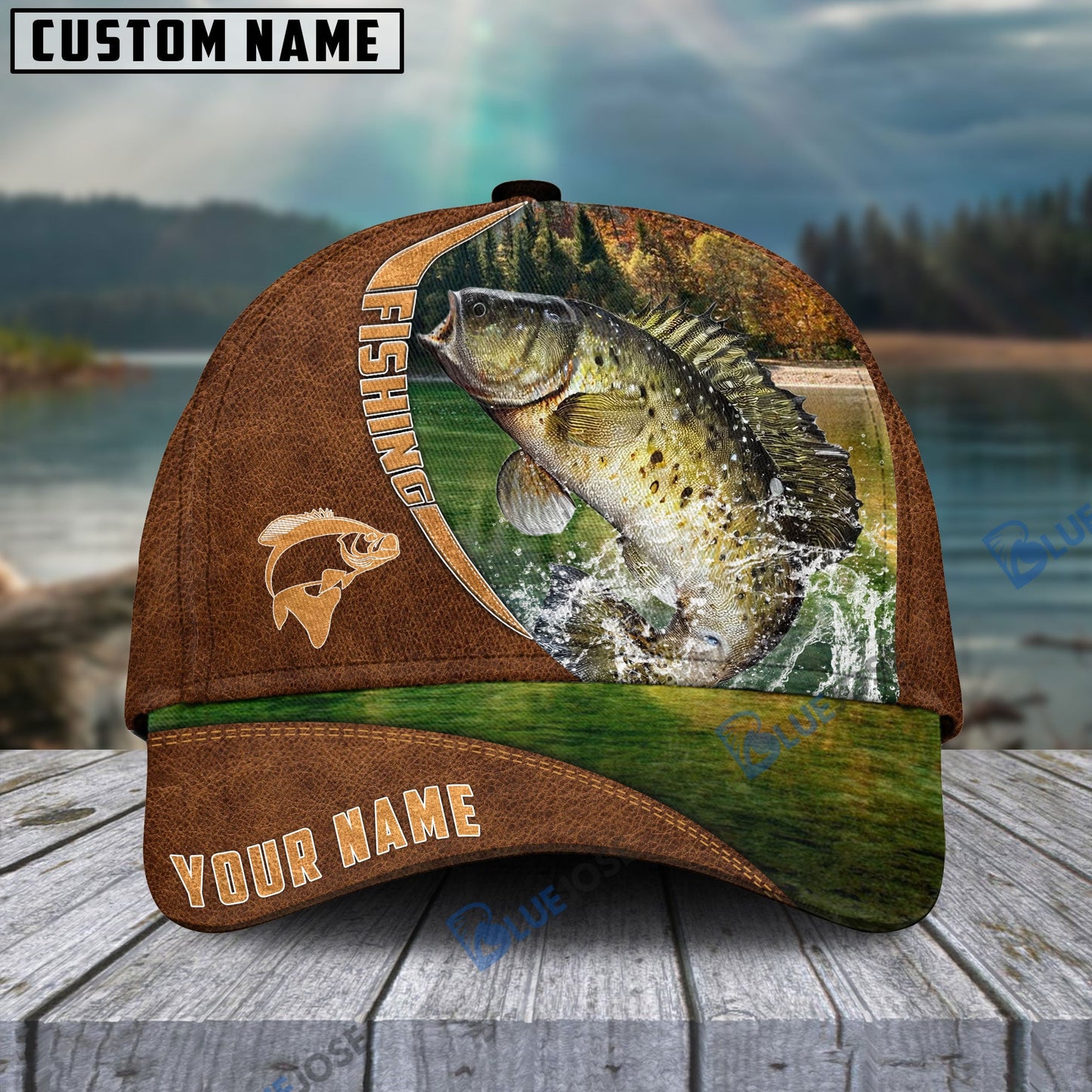 Frenzidea Personalized Fishing Brown Cap (Bass, Striped Bass, Catfish, Trout, Crappie, Salmon, Walleye, Pike)