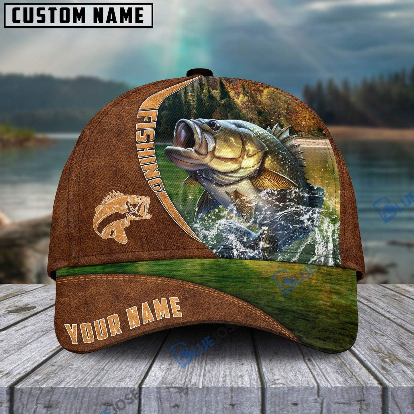 Frenzidea Personalized Fishing Brown Cap (Bass, Striped Bass, Catfish, Trout, Crappie, Salmon, Walleye, Pike)