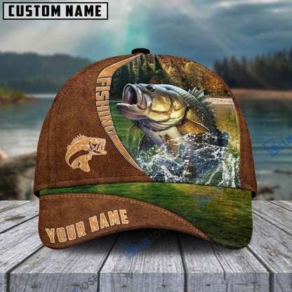Frenzidea Personalized Fishing Brown Cap (Bass, Striped Bass, Catfish, Trout, Crappie, Salmon, Walleye, Pike)
