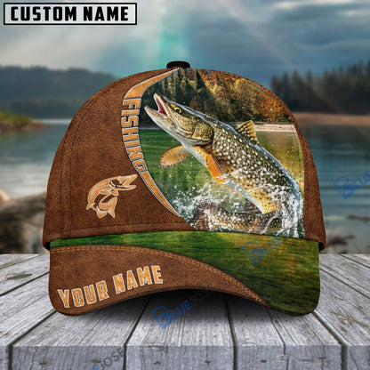 Frenzidea Personalized Fishing Brown Cap (Bass, Striped Bass, Catfish, Trout, Crappie, Salmon, Walleye, Pike)