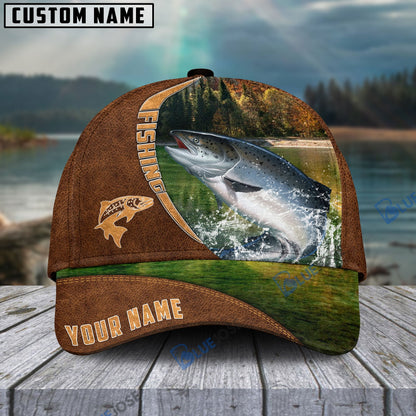 Frenzidea Personalized Fishing Brown Cap (Bass, Striped Bass, Catfish, Trout, Crappie, Salmon, Walleye, Pike)
