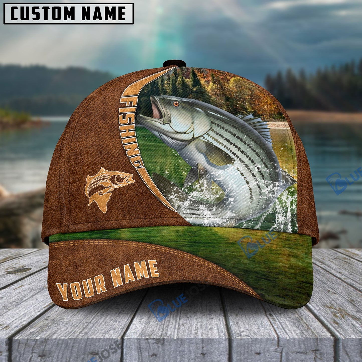 Frenzidea Personalized Fishing Brown Cap (Bass, Striped Bass, Catfish, Trout, Crappie, Salmon, Walleye, Pike)