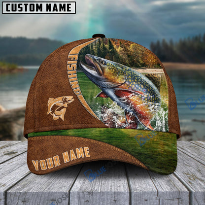 Frenzidea Personalized Fishing Brown Cap (Bass, Striped Bass, Catfish, Trout, Crappie, Salmon, Walleye, Pike)