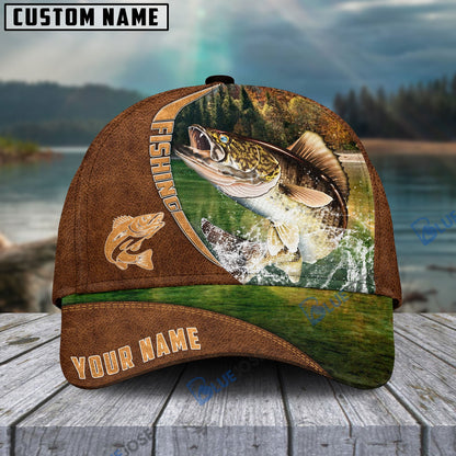 Frenzidea Personalized Fishing Brown Cap (Bass, Striped Bass, Catfish, Trout, Crappie, Salmon, Walleye, Pike)