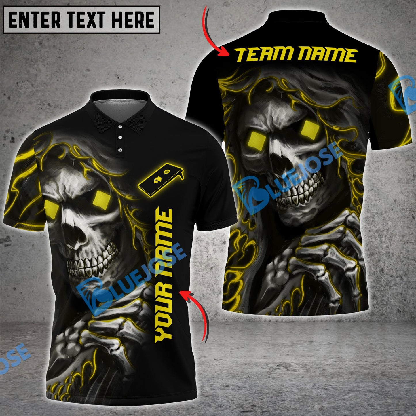 Frenzidea Skull Yellow Custom Cornhole Shirts