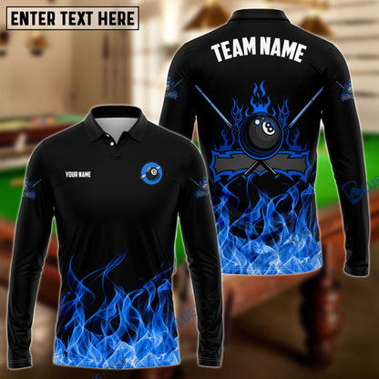 Frenzidea Personalized Billiards 8-Ball Fire Pattern Shirt (Blue, Green, Yellow & Red)