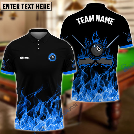 Frenzidea Personalized Billiards 8-Ball Blue Fire Pattern Shirt
