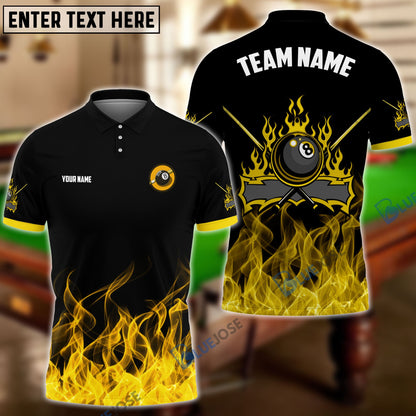 Frenzidea Personalized Billiards 8-Ball Fire Pattern Shirt (Blue, Green, Yellow & Red)
