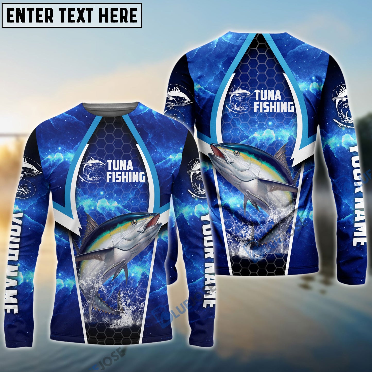 Frenzidea Tuna Fishing Blue Galaxy Custom Long Sleeves