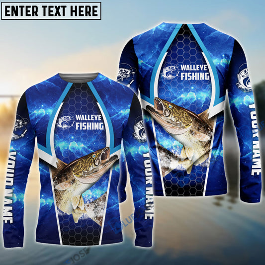 Frenzidea Walleye Fishing Blue Galaxy Custom Long Sleeves