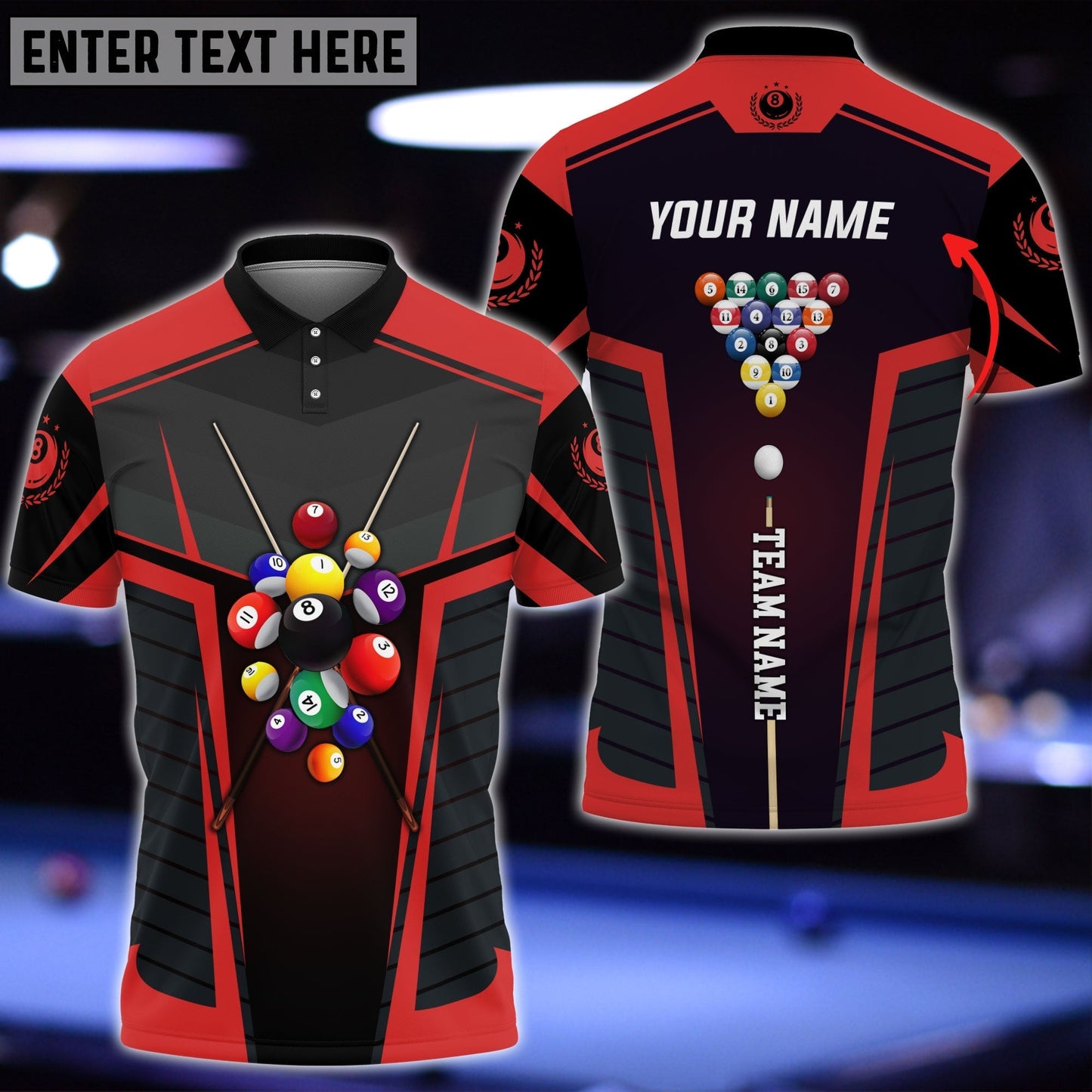 Frenzidea Billiard Red Personalized Name, Team Name 3D Shirt