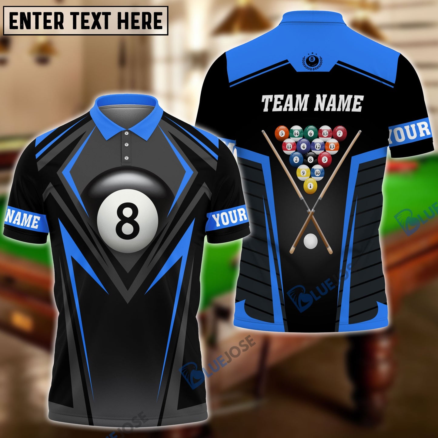 Frenzidea Billiards 8-Ball Champion Personalized Name Shirt ( 6 Colors)