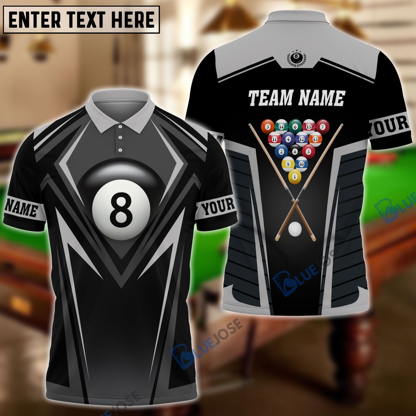 Frenzidea Billiards 8-Ball Champion Personalized Name Shirt ( 6 Colors)