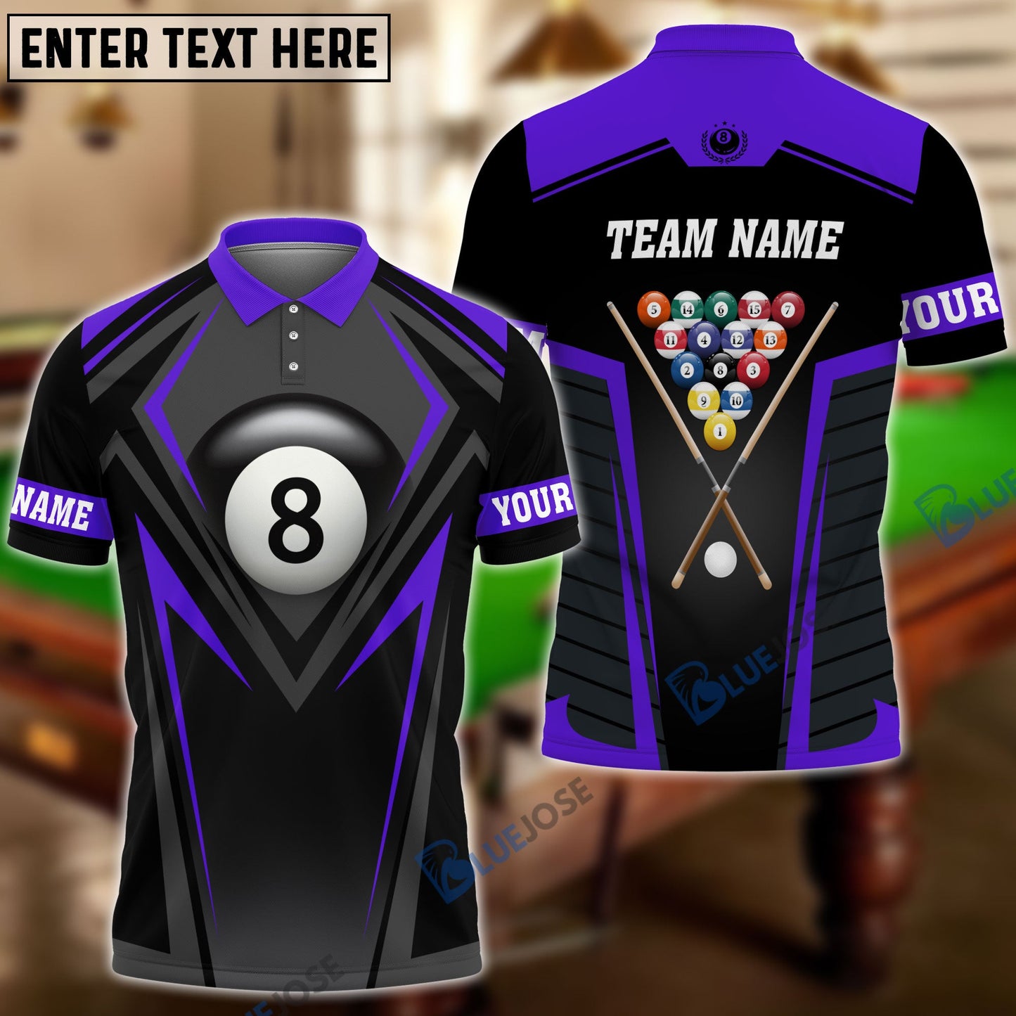Frenzidea Billiards 8-Ball Champion Personalized Name Shirt ( 6 Colors)