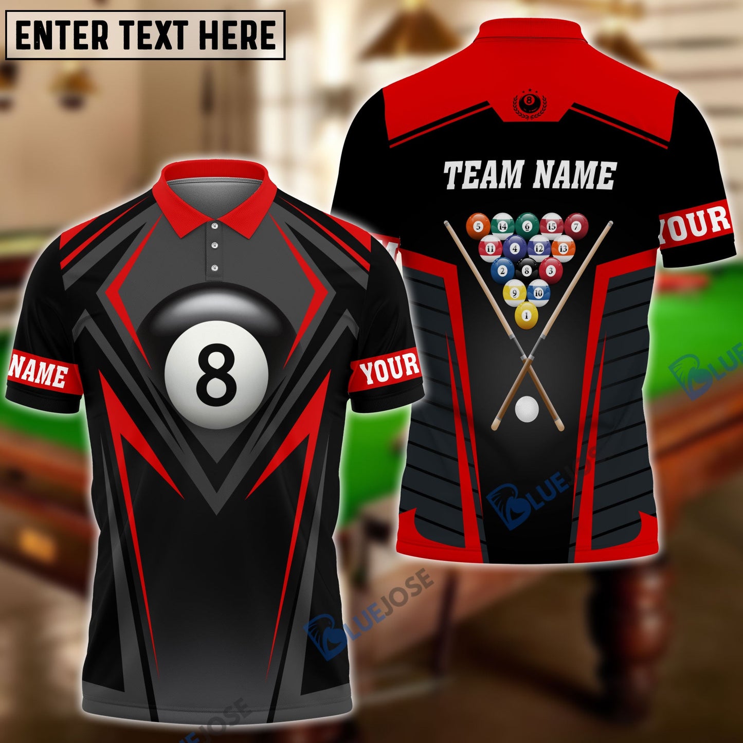 Frenzidea Billiards 8-Ball Champion Personalized Name Shirt ( 6 Colors)