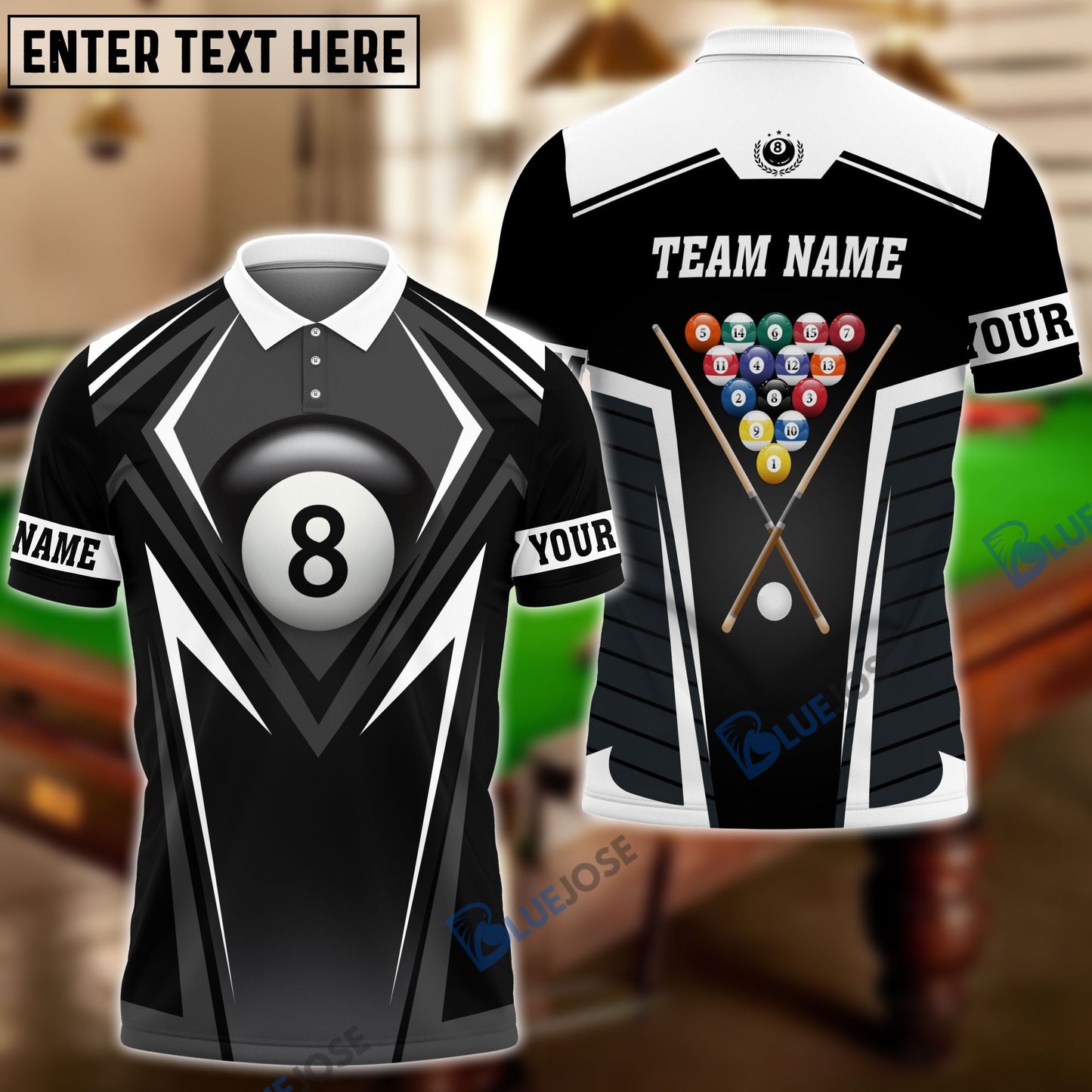 Frenzidea Billiards 8-Ball Champion Personalized Name Shirt ( 6 Colors)