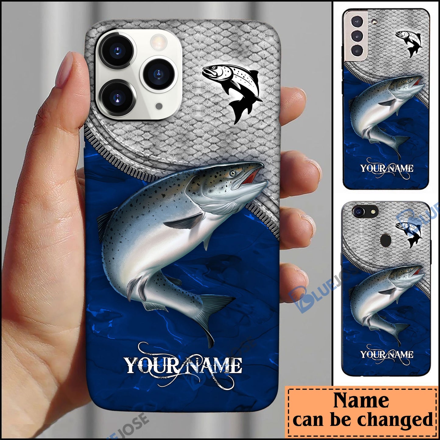 Frenzidea Salmon Fishing Blue Personalized Name Phone Case