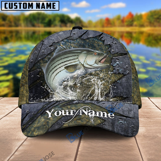 Frenzidea Personalized Striped Bass Fishing Metal Pattern Cap