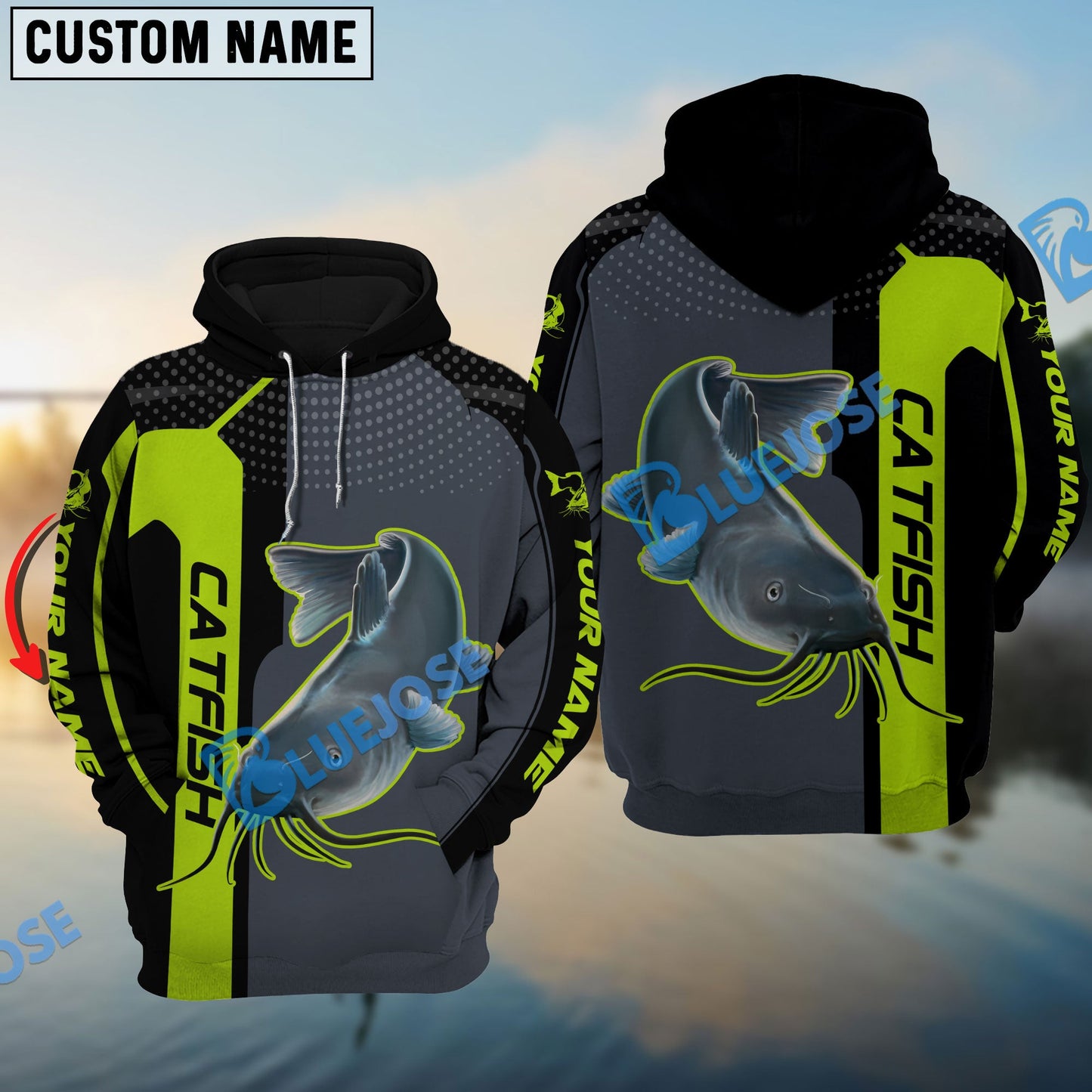 Frenzidea Personalized Catfish Fishing Green Line Sport Jersey Fishing Shirts
