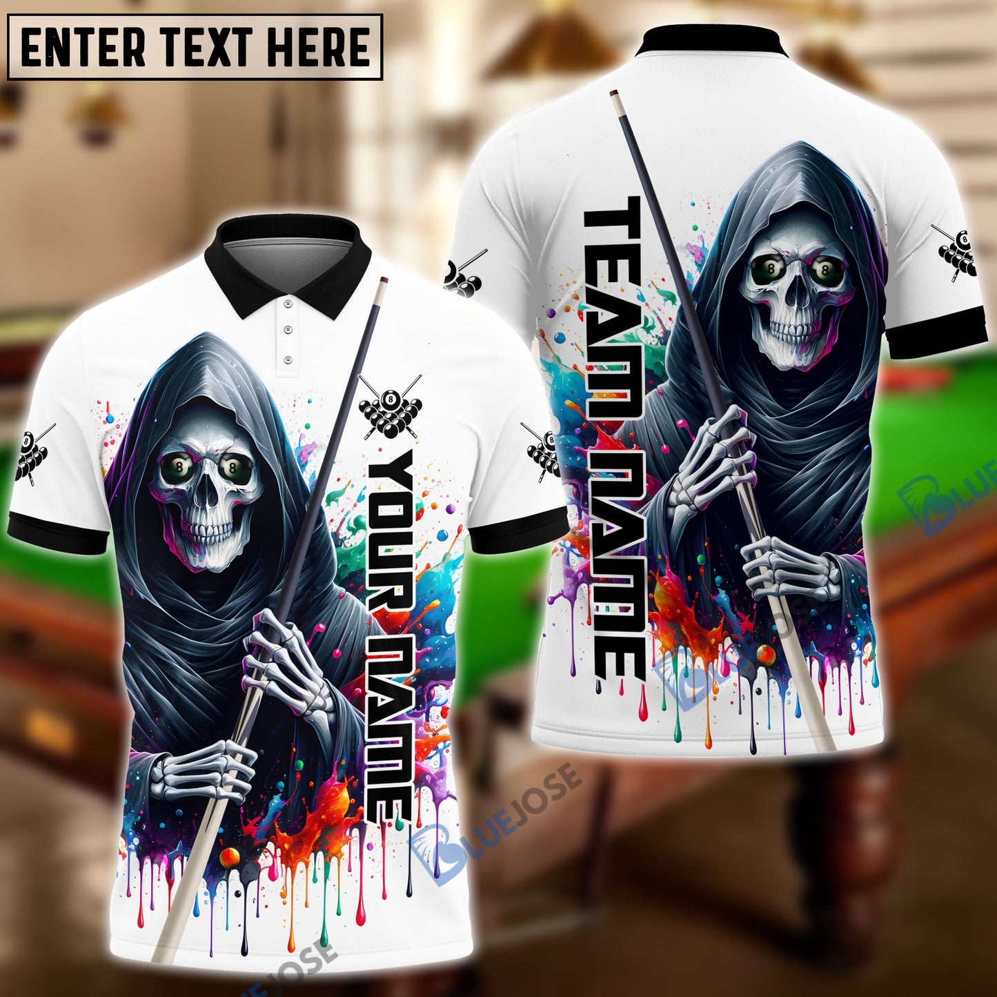 Frenzidea Billiards Reaper Colorful Personalized Name, Team Name Shirt