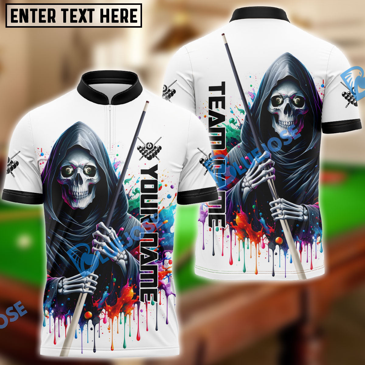 Frenzidea Billiards Reaper Colorful Personalized Name, Team Name Shirt