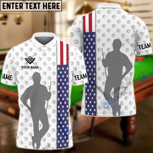 Frenzidea Billiards Guy With USA Flag Pattern Personalized Name Shirt