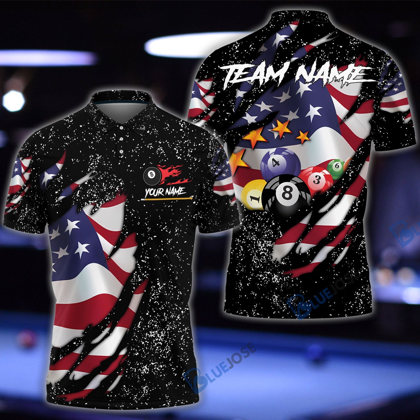 Frenzidea Billiards Flag Black Personalized Name, Team Name 3D Shirt