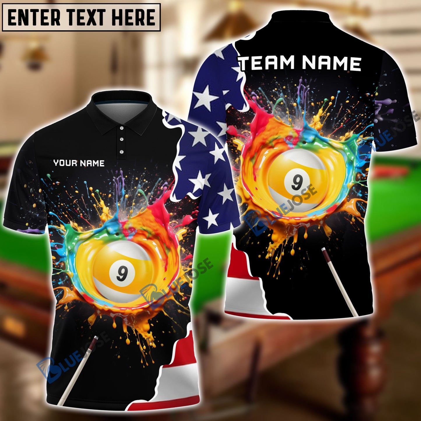 Frenzidea Billiards 9-Ball Colorful Paint USA Flag Personalized 3D Shirt