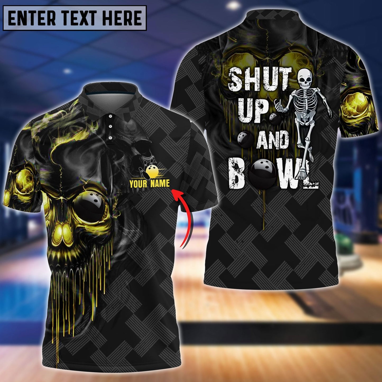 Frenzideas Shut Up And Bowl Golden Skull Personalized Name 3D Shirt