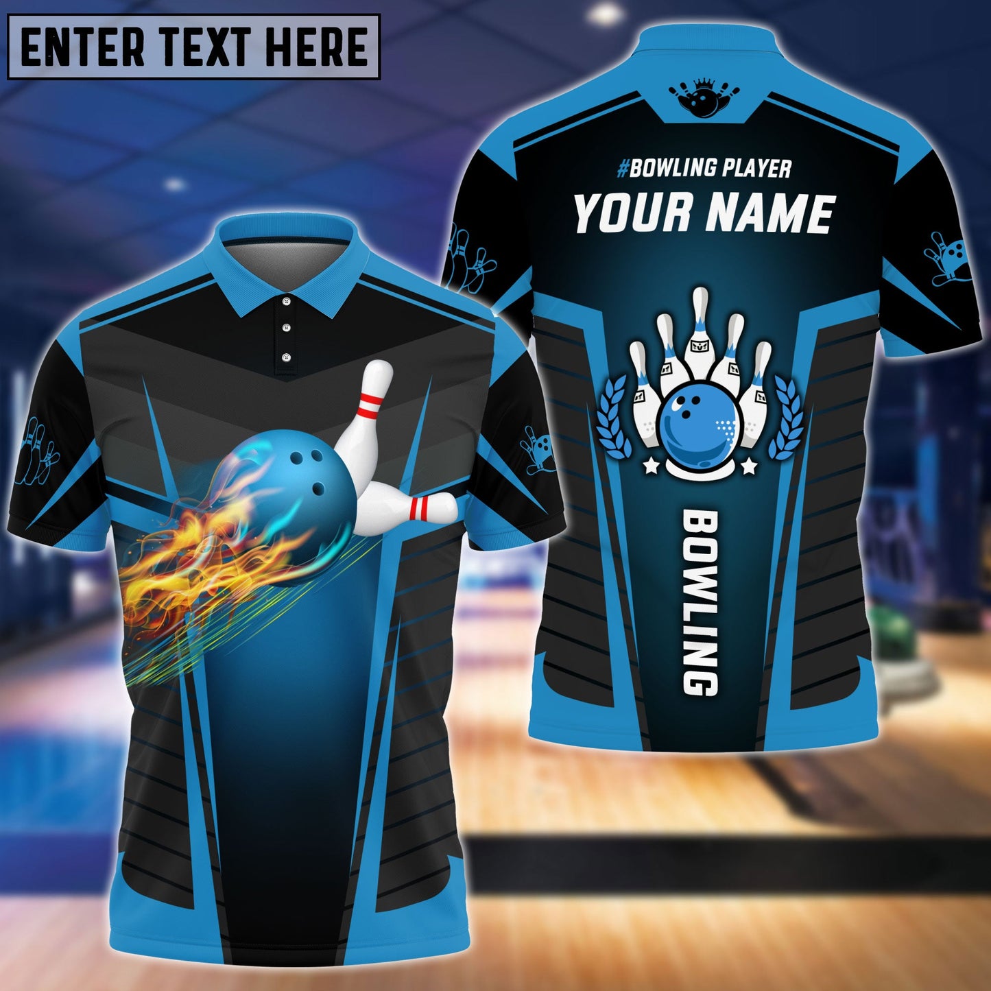 Frenzideas The Blue Bowling Ballin Flames Breaks White Skittles Personalized Name 3D Shirt