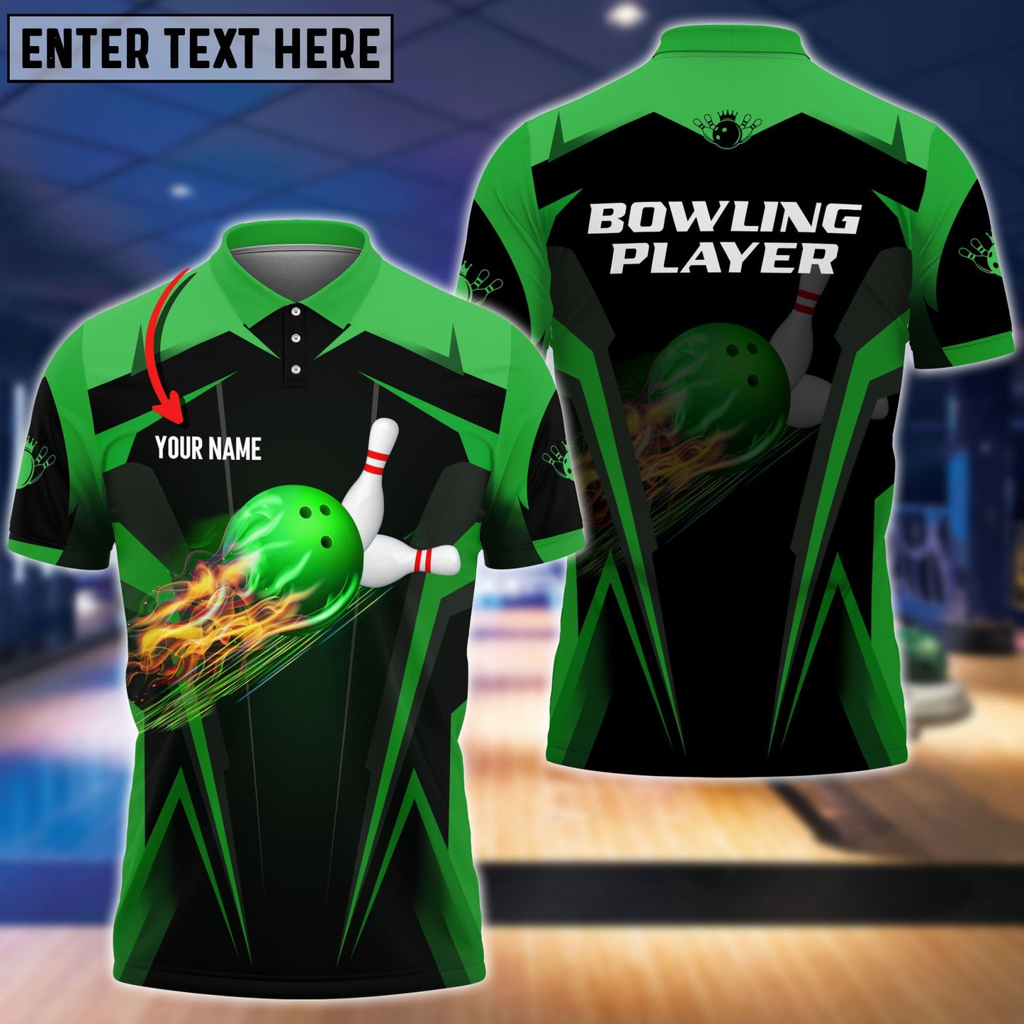 Frenzidea The Green Bowling Ballin Flames Breaks White Skittles Personalized Name 3D Shirt