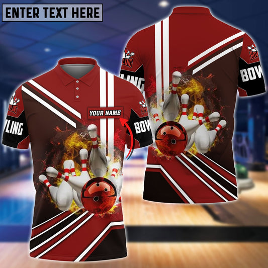 Frenzideas Red Bowling Ball On Fire Crashing Pins Personalized Name 3D Shirt
