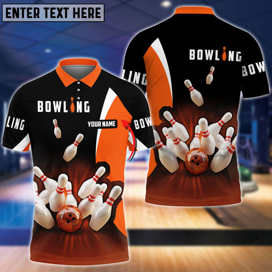 Frenzideas Perfect Orange Strike Bowling Personalized Name 3D Shirt