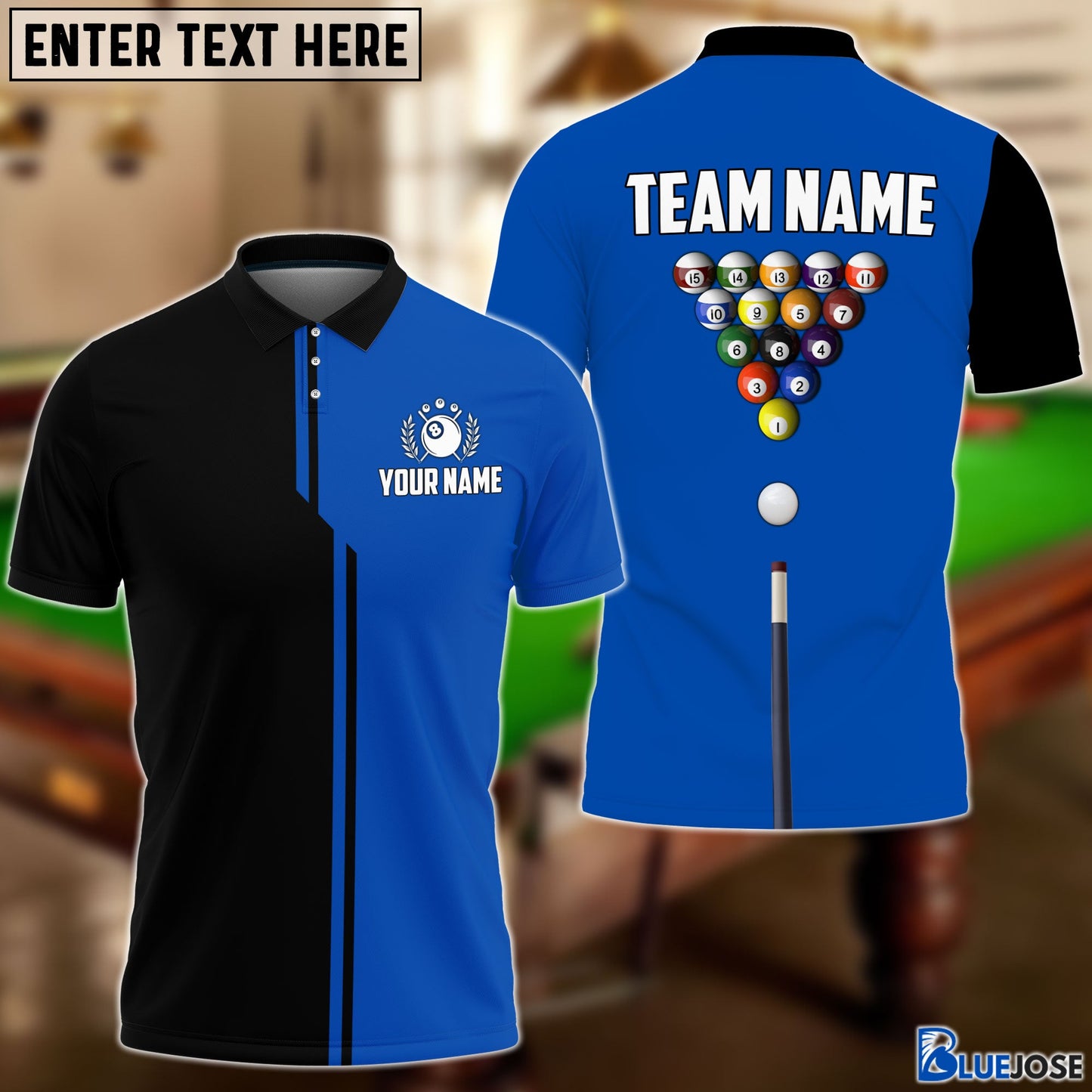 Frenzidea Billiards Half Black Personalized Name, Team Name Polo Shirt (6 Colors)