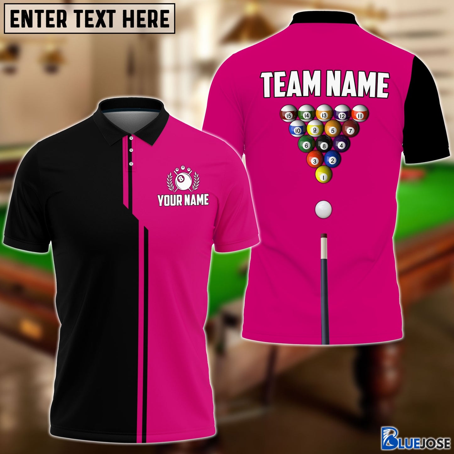 Frenzidea Billiards Half Black Personalized Name, Team Name Polo Shirt (6 Colors)