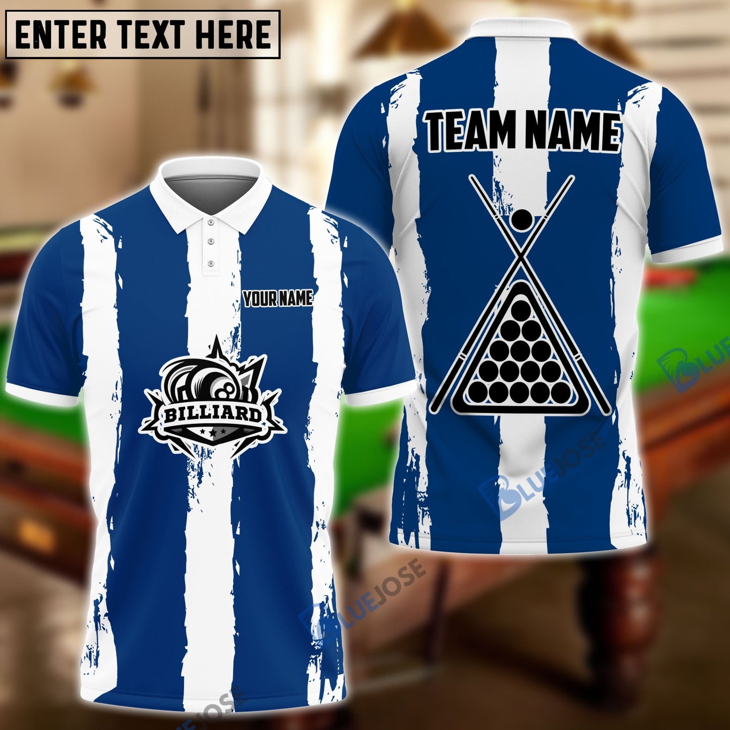 Frenzidea Billiards Blue Stripe Personalized Name, Team Name Shirt
