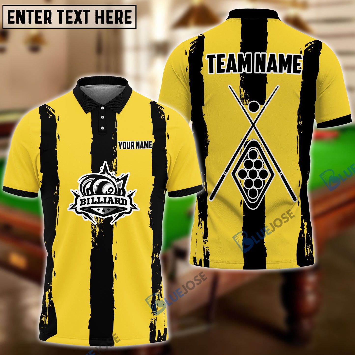 Frenzidea Billiards Yellow Stripe Personalized Name, Team Name Shirt