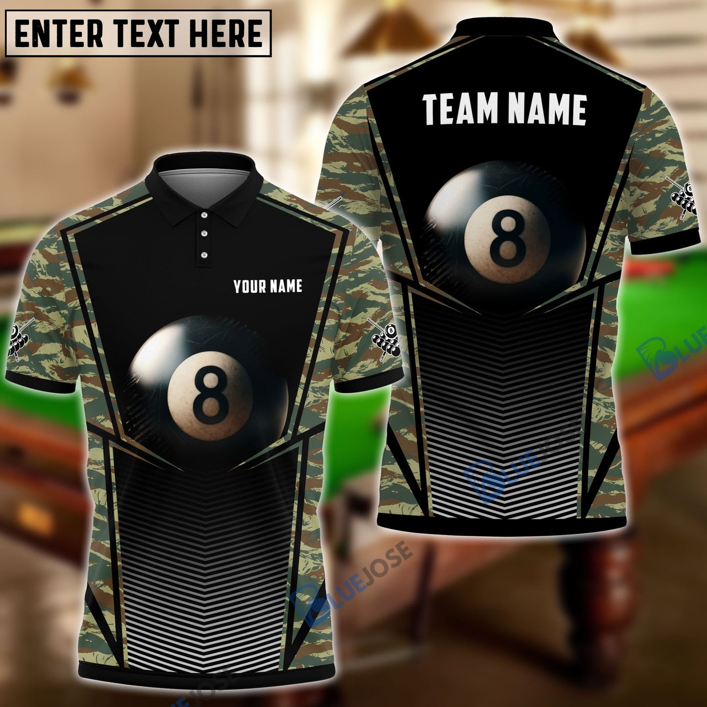 Frenzidea Billiards Green Camo Personalized Name, Team Name Unisex Shirt