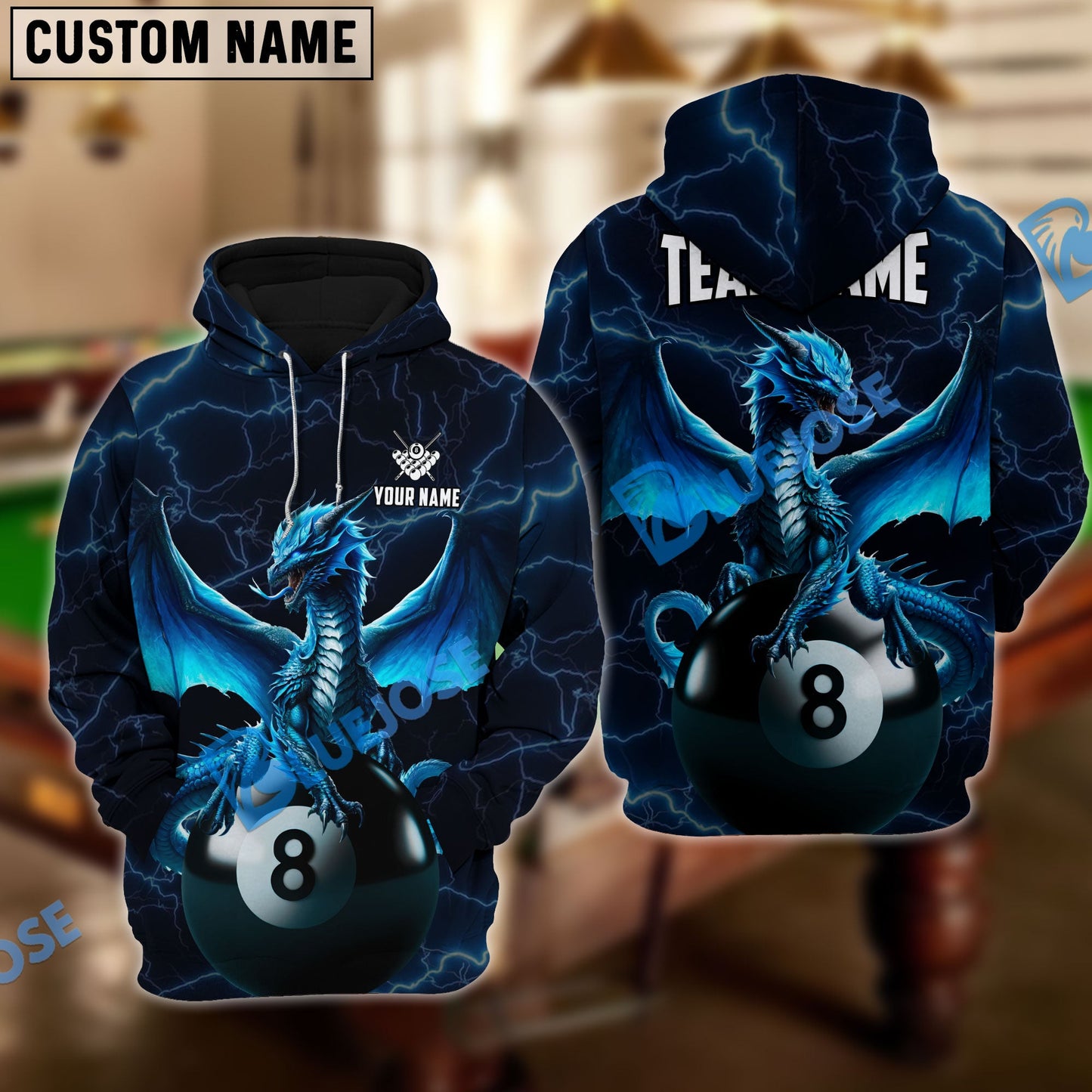 Frenzidea Billiards Blue Dragon Personalized Name, Team Name Unisex Shirt