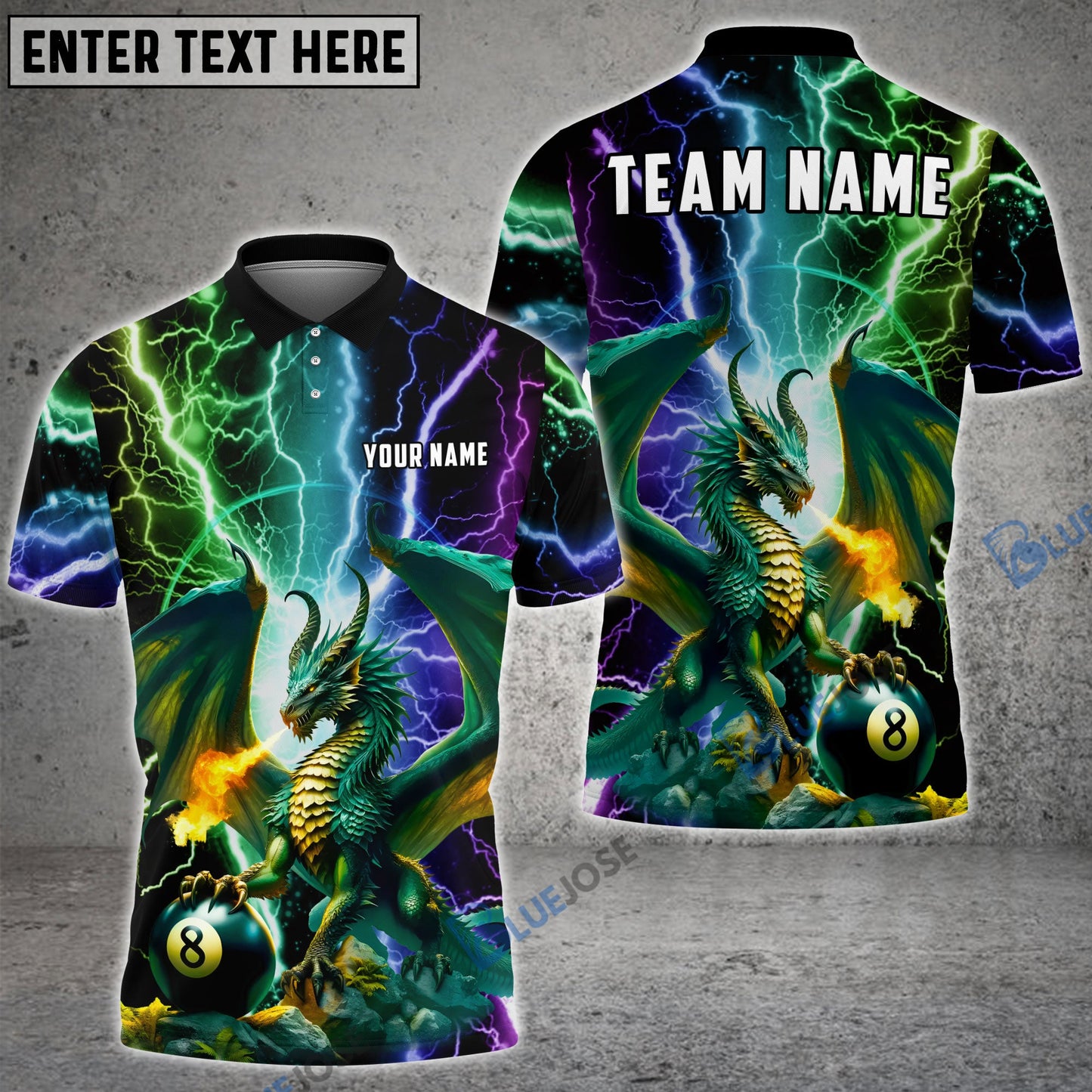 Frenzidea Billiards Dragon Lighting Personalized Name, Team Name Shirt