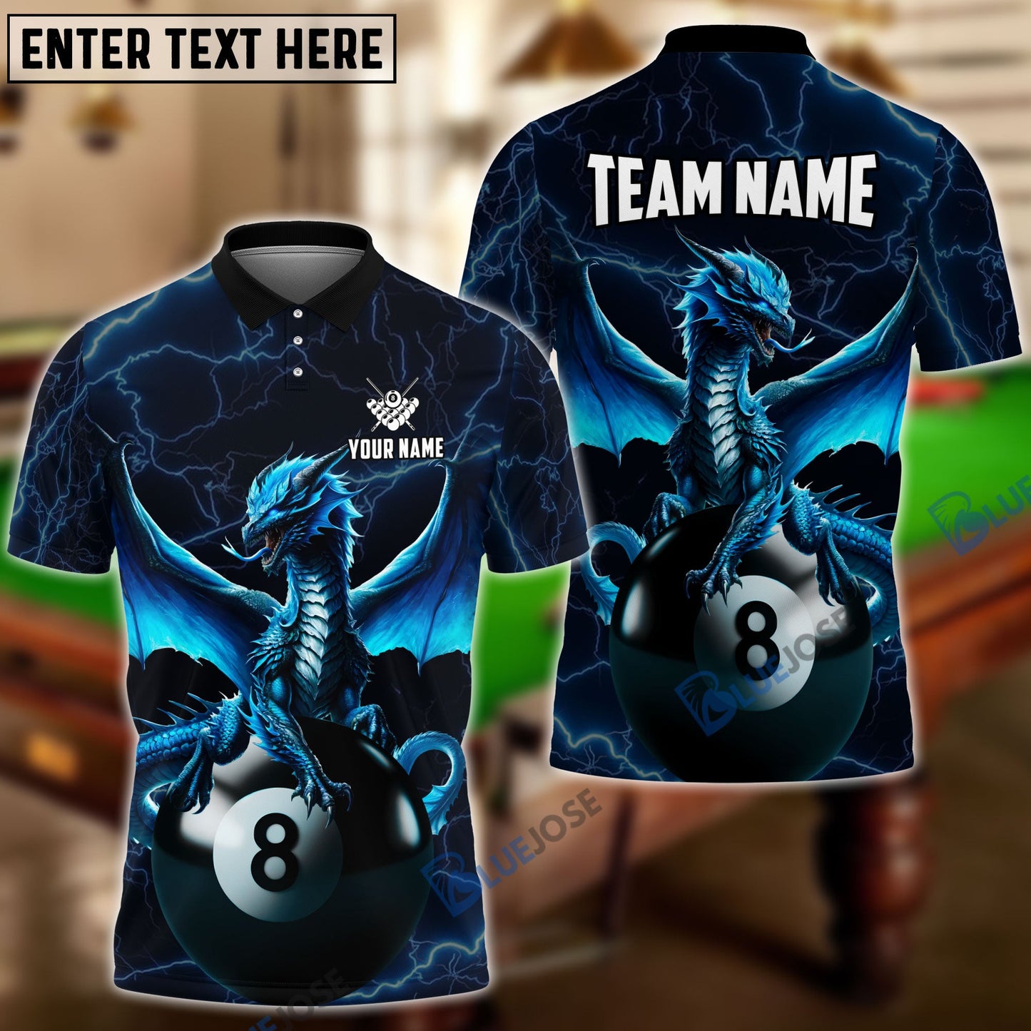 Frenzidea Billiards Blue Dragon Personalized Name, Team Name Unisex Shirt