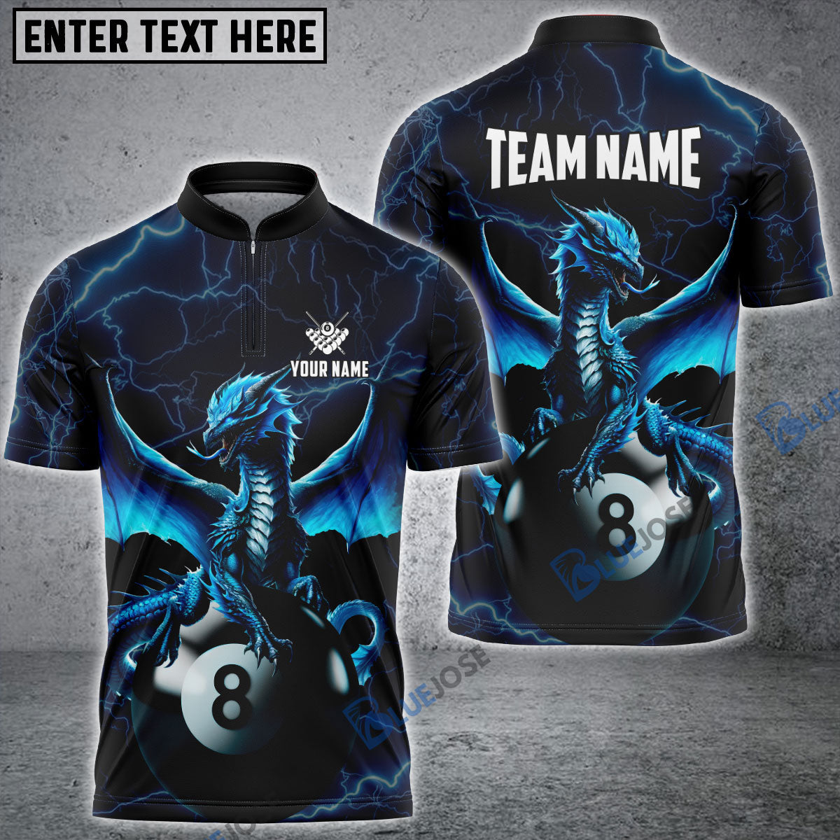 Frenzidea Billiards Blue Dragon Personalized Name, Team Name Unisex Shirt