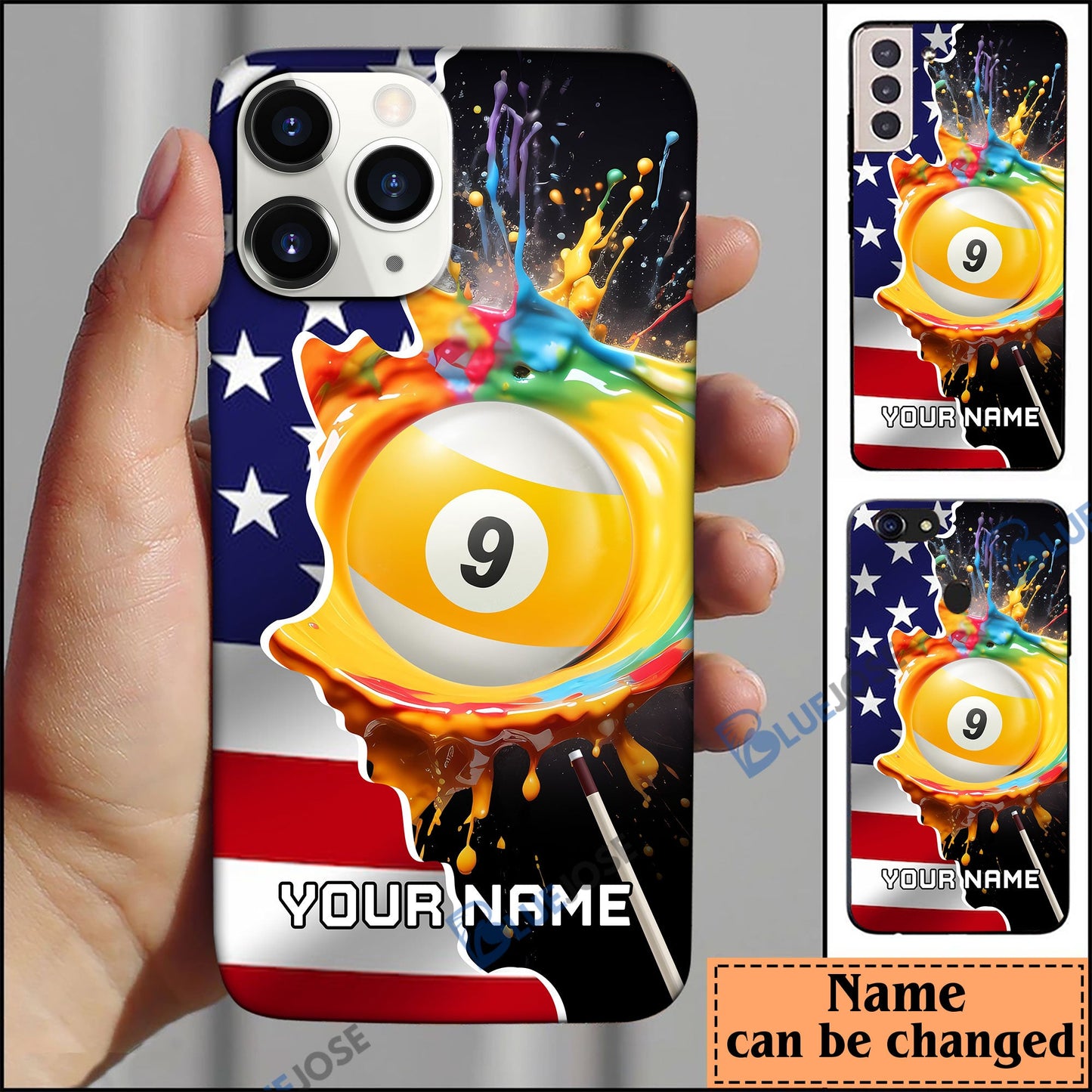 frenzidea Billiards 9 Ball American Flag Personalized Name Phone Case