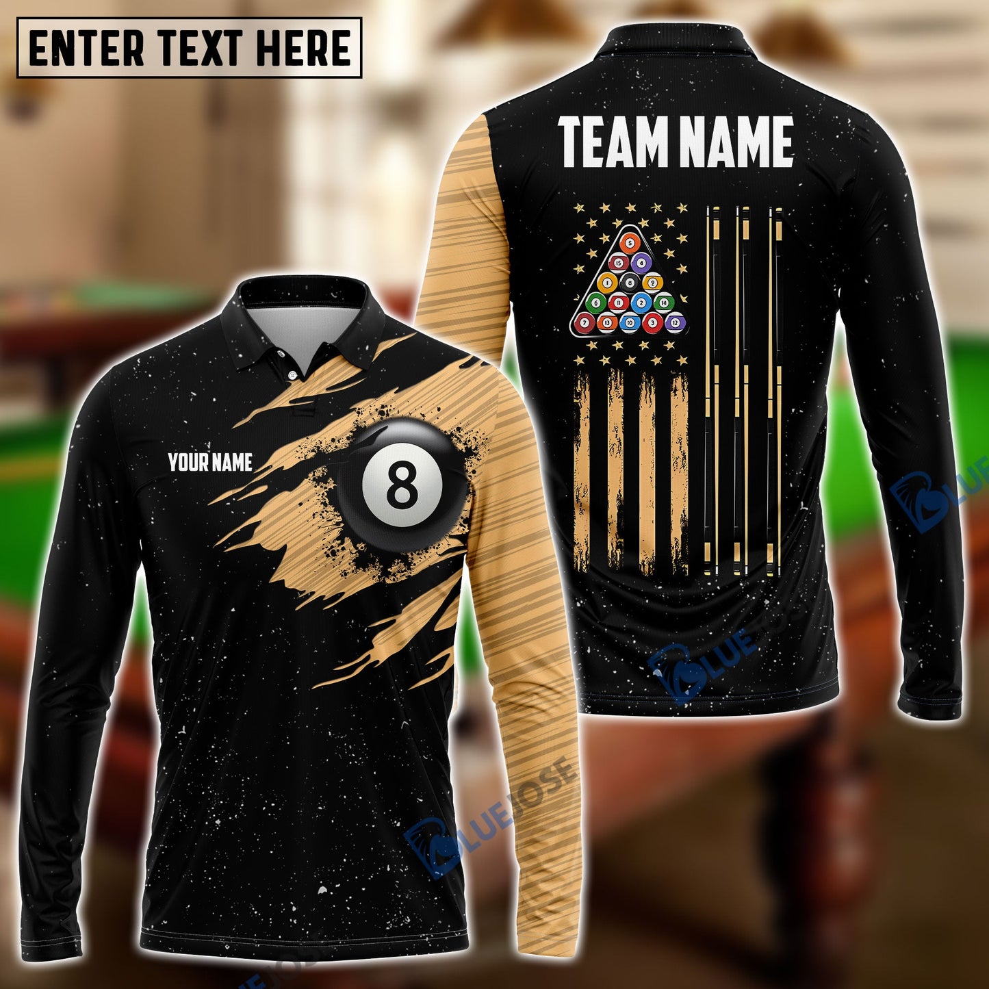 frenzidea Billiards USA Flag Golden Personalized Shirt
